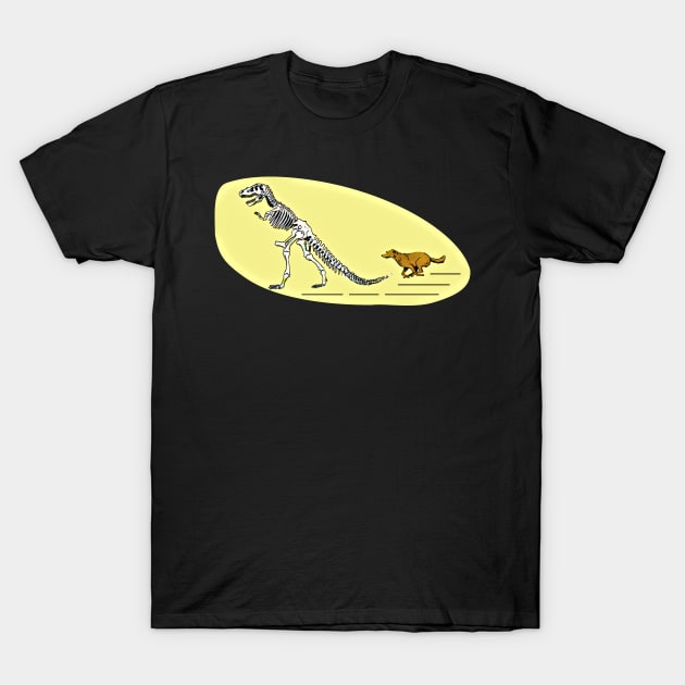 T Rex Dinosaur Skeleton And Dog T-Shirt by Redmanrooster